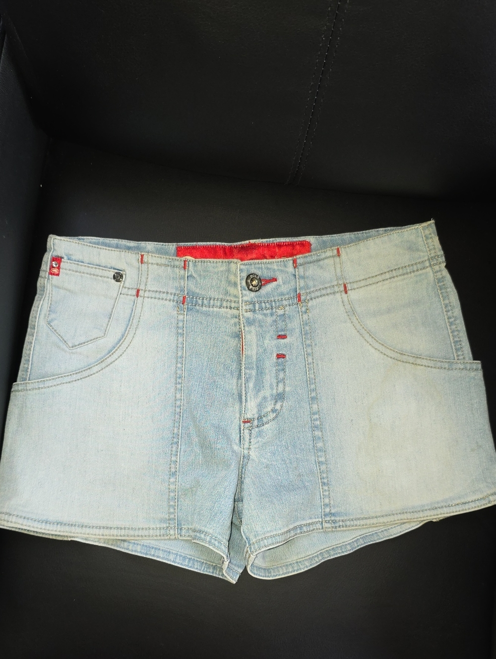 Light Wash Denim Women's Shorts with Red Trim